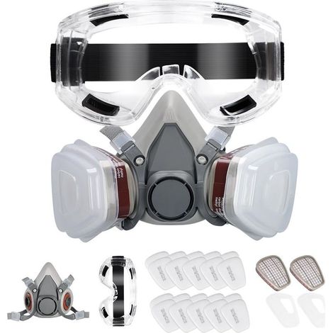Masque respiratoire avec lunettes de protection, 20 filtres remplaçables, kit professionnel de protection de peinture et de poussière pour résine d'impression 3D, résine UV fabriquée à la (1/5)