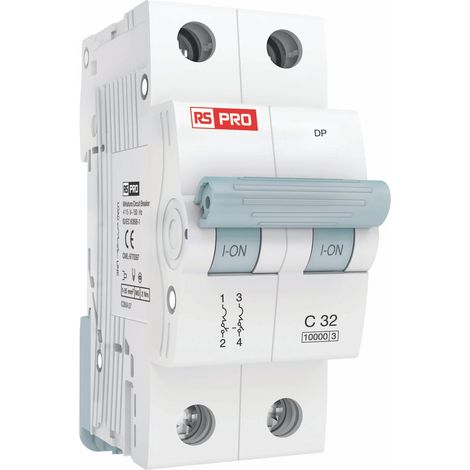 Disjoncteur RS PRO 2P, 16A, pouvoir de coupure 10 kA, montage rail DIN ( Prix pour 1 )