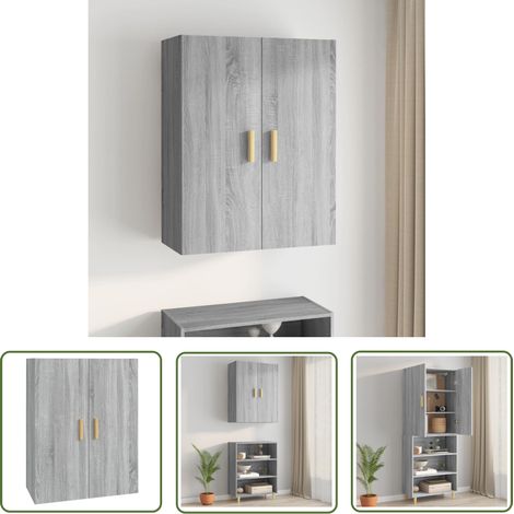 The Living Store Armoire murale suspendue Sonoma gris 69,5x34x90 cm - Armoire Murale - Buffet Suspendu - Meuble Rangement - Armoire Grise - Armoire Design (1/5)