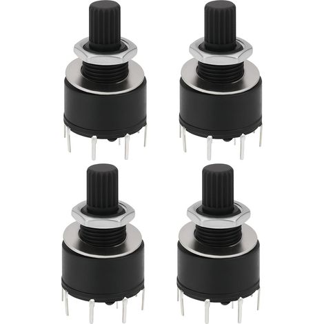 Lot de 4 interrupteurs rotatifs 16 mm 1 pôle 5 positions avec rondelle et écrou en plastique rond Longueur 15 mm Noir RS16 (1/5)