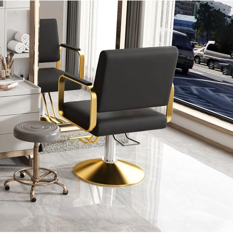 Sillón de peluquería hidráulico 90x56x92 cm, metal negro, giro 360°, FloraGrace (1/5)