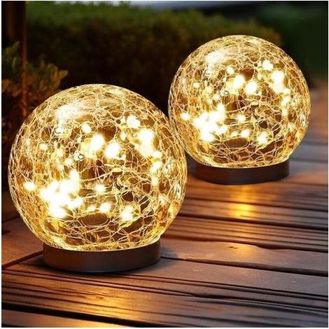 Lampes solaire d'extérieur étanches - Boules de verre craquelées pour jardin - Orbes solaires extérieurs - Décoration pour terrasse, cour, pelouse, arrière-cour (1/5)