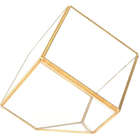 Geometrisches Gewächshaus aus Goldglas mit Sukkulenten und konservierten Blumen (Bestellung nach Maß: 15 cm)