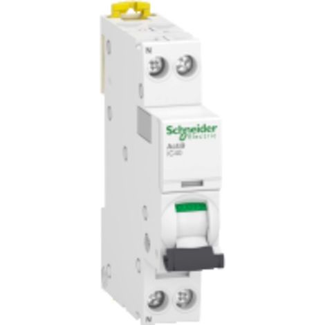 Interrupteur magnétothermique Schneider Acti9 1P+N 10A 4.5 KA C 1M IC40A A9P52610 (1/2)