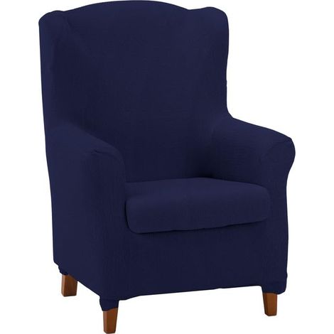 Housse de Fauteuil à Oreilles Duplex matelassée et Ultra-ajustée Housse de Fauteuil à Oreilles Duplex Extensible Couleur Bleu Marine fabriquée en Espagne (1/4)