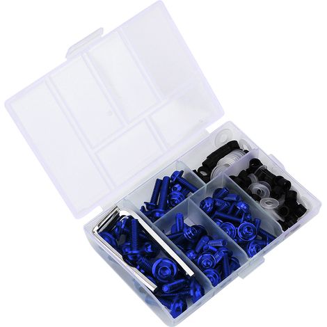 Kit universel de 158 pièces comprenant boulons, rondelles et clés pour carénage de moto, bleu. (1/5)