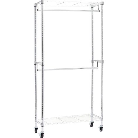 Portant à double tringle avec roulettes, Chromé, L 91 cm x l 35,5 cm x H 183 cm
