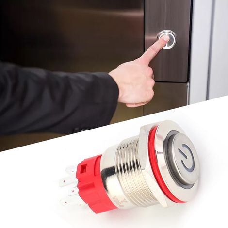 Bouton-poussoir métallique DC930V 19mm 1NO 1NC Interrupteur autobloquant avec voyant jaune (voyant annulaire, tête haute, autobloquant) (1/5)