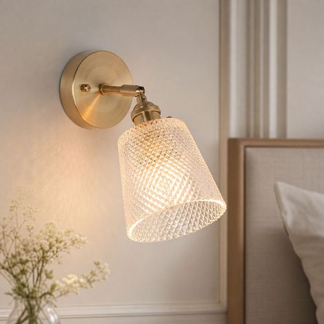 Applique murale LED en laiton et verre, style nordique, diamètre 12 cm, hauteur 13 cm, modèle MC853 pour chambre, salle de bain et dressing (1/5)