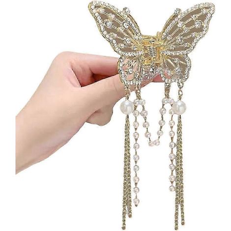 Pinces à cheveux à frange longue, fausses perles, papillons décoratifs, pinces à cheveux pour femmes et filles, coiffures pour la maison et l'extérieur-2 (1/5)