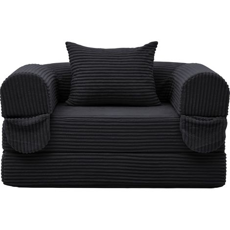 Canapé-lit simple- Velours côtelé- 2-en-1- Mousse HD- Coussin inclus- Gain de place –Noir- Pour salon/chambre/bureau (1/5)