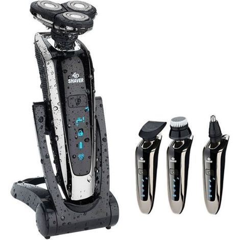 (Noir)Rasoir Electrique Homme Humide & Sèche Rasoir Rechargeable avec 3D Têtes Rotatives Ecran LCD Rasoir portable, Noir