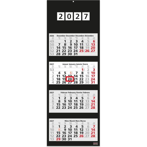 Calendrier mural 4 mois 2025 noir - 33 x 90 cm - Grand format décoratif avec 4 blocs individuels perforés - Panneau arrière pliable - Calendrier de bureau (noir - 4 mois) (1/2)