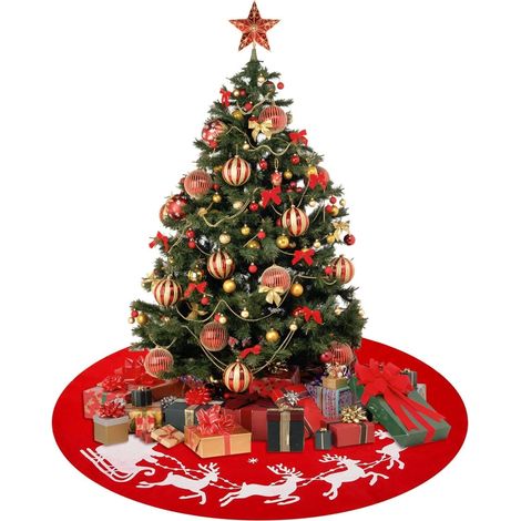Tapis de sapin de Noël doux et confortable, imprimé offset avec le Père Noël blanc, taille idéale pour la décoration intérieure et extérieure, finitions soignées, réutilisable (1/5)