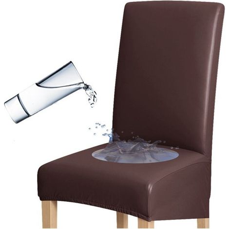 Housse Pour Chaise - Éco-cuir Marron - Hauteur Dossier 50 À 70 Cm - Modèle L - 1 Pièce (1/5)