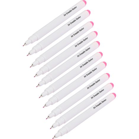 Lot de 10 marqueurs textiles à pointe fine, solubles dans l'eau et effaçables, ainsi que des accessoires pour outils de couture, de couleur rose rouge. (1/5)