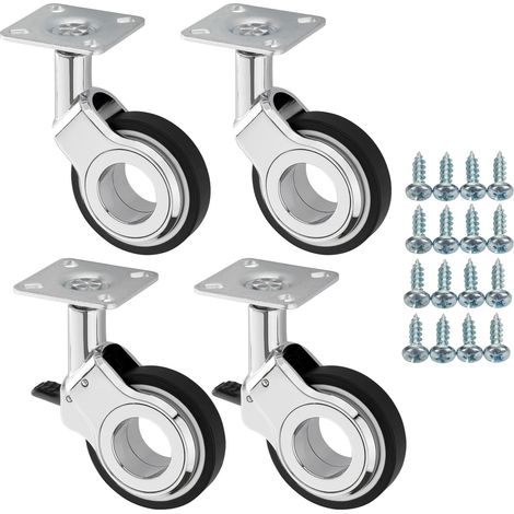 SOTECH Set Möbelrollen BERLIN Ø 60 mm chrom/schwarz 2 x mit und 2 x ohne Bremse (Feststeller) inkl. Schraubenset Belastbarkeit bis 240 kg (60 kg pro Transportrolle)