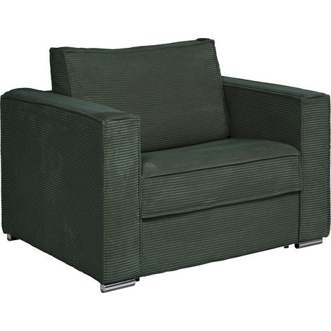 Fauteuil convertible express en velours côtelé vert sapin - Couchage 70 cm - Matelas 14 cm - LORETO