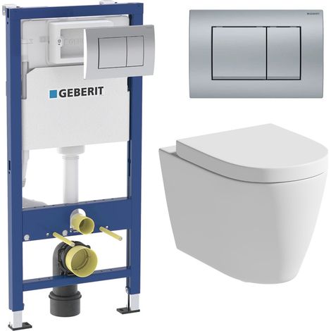 Aquari Rimless Wall Hung Toilet Pan Soft Close Seat & Geberit Concealed Cistern Frame