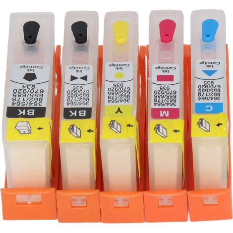 Cartouches d'encre rechargeables HP 564 5 couleurs (2 noires, cyan, magenta, jaune) avec puces permanentes (1/5)
