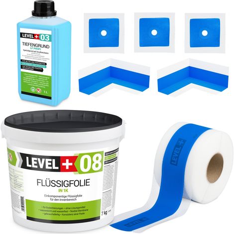 LEVEL+ Dichtset für Duschabdichtung Bad Dichtband Flüssigfolie 7kg SET345 (1/4)