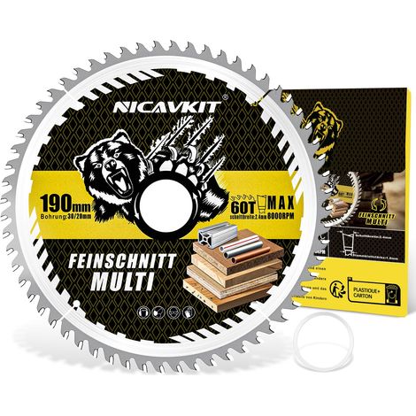 Circular saw blade Ø 190 x 30 mm for wood, metal and aluminium etc. with 20 mm reduction ring – multi-material saw blade 190 x 30 mm (1/5)