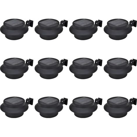 Paquete de 12 luces LED solares para vallas de exterior 12 x 6,35 cm iluminación automática moderna en plástico negro 020046371 (1/5)