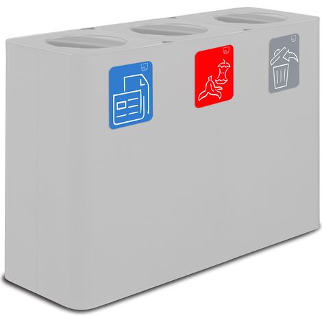 Pattumiera Sistema di Raccolta Rifiuti 115x38xh80 cm in Acciaio 3 Scomparti Bianco (1/2)