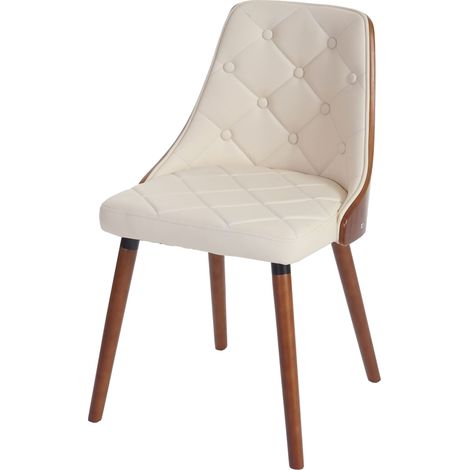 Mendler – Chaise de salle à manger en bois courbé aspect noyer – Simili cuir crème – Dossier arrondi avec surpiqûres décoratives – Confort optimal - HWC-A75 (1/5)