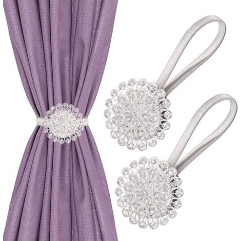 32 cm lange magnetische Kristall-Gardinenhalter, 2 Stück magnetische Gardinenschnallen, Federdraht-Halter, kein Bohren erforderlich, Dekoration für Zuhause und Büro – Silber (1/4)