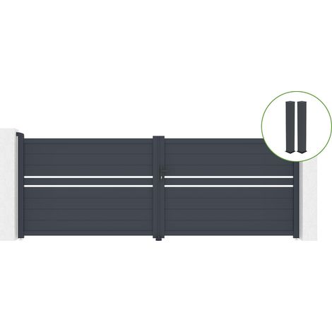 Puerta abatible 4m CIMONE H.140cm aluminio gris + 2 postes 20x20cm H.166cm (1/5)