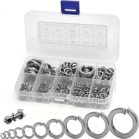 Stainless Steel Spring Washers Set, M2/M2.5/M3/M4/M5/M6/M8/M10/M12/M14 Stainless Steel, Locking Washer, Elastic Washers for Screw Tightening (1/5)