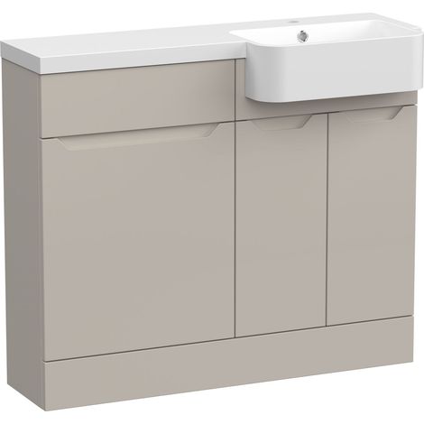 Teddesley Floor Standing Compact 2 Door Combination Vanity Basin WC Unit with Polymarble Basin, 1000mm, Right Hand, Pebble Grey