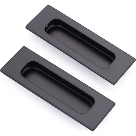 Set aus 2 rechteckigen, eingelassenen Schiebetürgriffen mit verdeckter Vertiefung, 12 x 4 x 1,2 cm, mattschwarzer Edelstahl (1/4)
