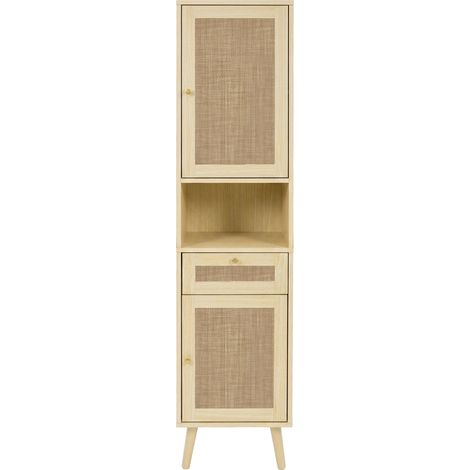 Mobile bagno alto freestanding in MDF 40x30x166 cm con anta effetto rattan e cassetto (1/5)