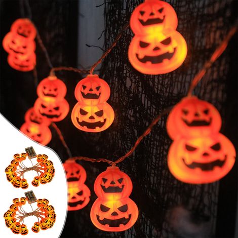 Guirlande Lumineuse Citrouille - Guirlande LED Halloween Extérieure - 10 Ampoules Orange - 1,5 m - Alimentée par Piles (1/5)