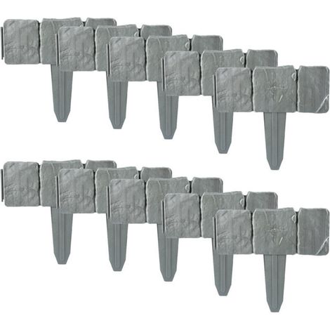 Bordure de jardin en pierre pavée effet plastique, bordure de pelouse, bordure de parterre de fleurs, bordure de gazon (10 pièces, gris) (1/4)