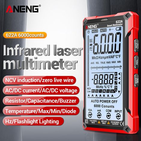 ANENG Multimètre Numérique Testeur Smart Touch Auto-Ranging 6000 Comptes Voltmètre Ohm Anti-brûlure Rechargeable avec Courant DC/AC Résistance de Tension Condensateur Fréquence Température. (1/5)