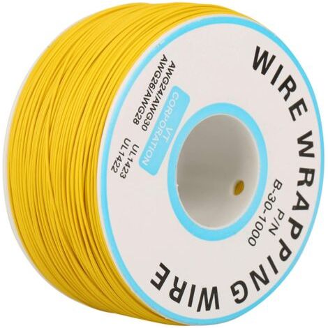 30Awg(0.5Mm) Fil Électrique, 1Rouleau 200M Noir/Blanc/Jaune/Bleu Fil de Liaison Ok Câble D'Emballage de Bijoux Cuivre Étamé Câble 1 Brin 30-Awg, pour Test Pcb Et Bricolage(Jaune) (1/5)