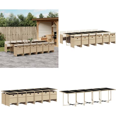 13-tlg. Garten-Essgruppe mit Kissen Beige Poly Rattan - Gartentisch - Gartenmöbelset - Esstisch - Outdoor Möbel - Terrassenmöbel - Home & Living (1/5)