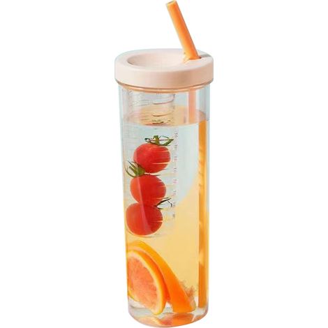 Tragbarer, transparenter 700-ml-Trinkbecher mit Strohhalm – hellgelbe Kunststoffflasche für Wasser und Saft (1/5)