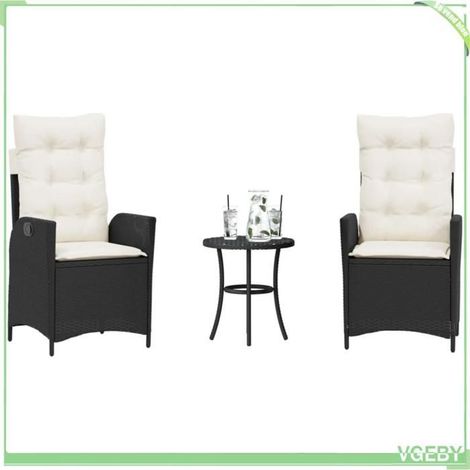 Ensemble de bistro 3 pcs - FAFEICY - 365272 - Résine tressée noire - Coussins crème amovibles - Dossier réglable (1/5)