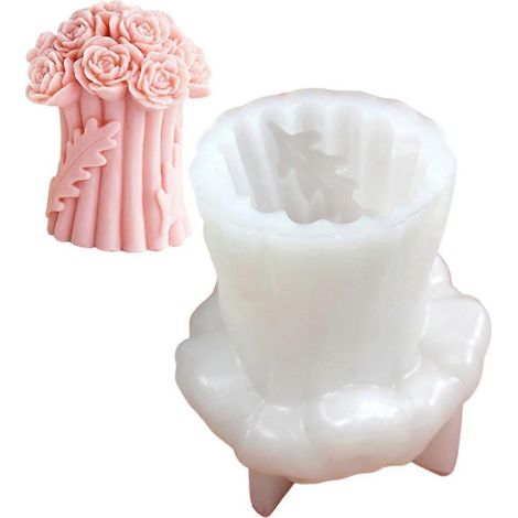 Bouquet de roses en silicone 3D - Moule pour bougie, résine époxy et plâtre, moule réaliste pour création artisanale. (1/4)