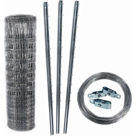 – Clôture de protection contre la faune sauvage 100 m – Grillage noué 100/10/30 – 30 poteaux en Z 1,5 m – Fil de tension 250 m 2,5 mm (1/5)