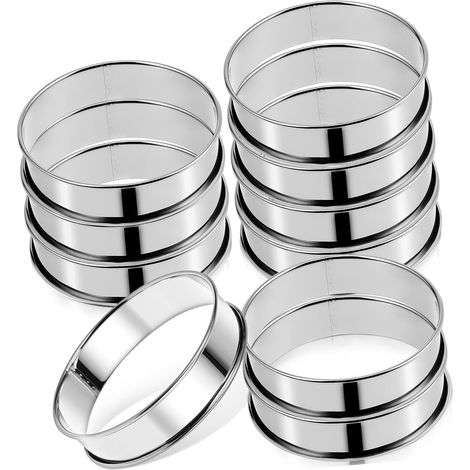 Lot de 10 cercles à muffins en acier inoxydable, moules à pâtisserie ronds antiadhésifs (1/4)