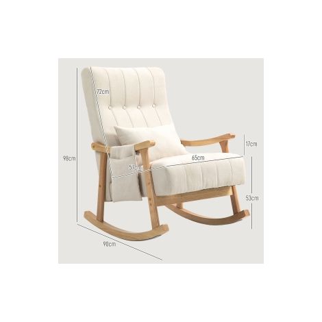 Fauteuil à bascule beige rembourré en tissu effet lin avec coussin lombaire (1/5)