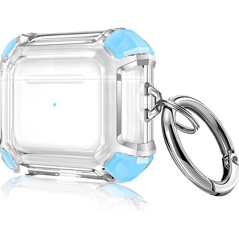 Coque iPhone Airpods Pro Transparente Bleu Claire - Protection Antidérapante Renforcée 360° avec Mousqueton, Étui Rigide Compatible Apple Airpods Pro (1/5)