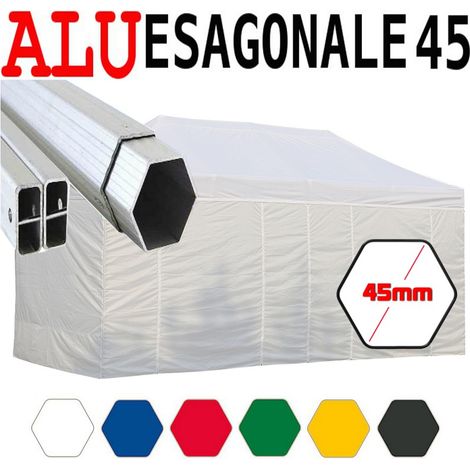 Gazebo 3X6 m bianco pieghevole alluminio piantone esagonale 45mm portatile estendibile richiudibile estensibile acciaio con laterali per fiere eventi stand chiosco tenda tendone mercato mercatino (1/5)