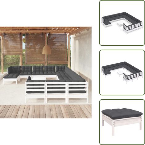 Cojines para jardín - vidaXL Muebles de jardín 13 pzas con cojines blanco madera de pino - Muebles de jardín modulares