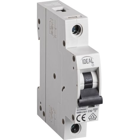 Disjoncteur 1P 32A - Protection surintensité - Rail TH35 - Blanc (1/2)